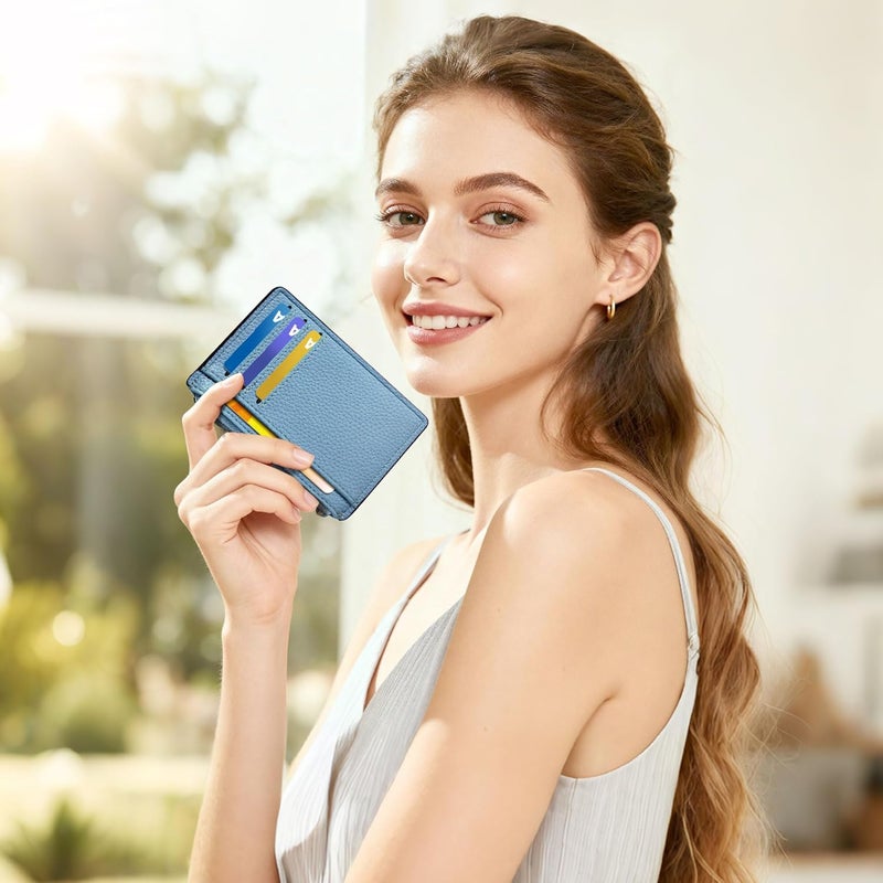 Tipmile Credit Card Holder for Women Slim Minimalist Front Pocket RFID Blocking Wallet Small Compact Card Case with ID Window, Sky Blue - Image 4